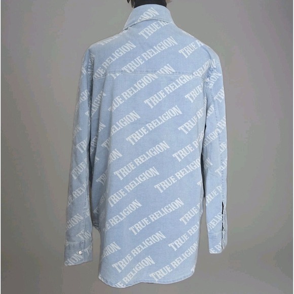 True Religion Georgia Denim Shirt Men's Sz Large Western Cowboy Pearl Snap - Picture 4 of 13